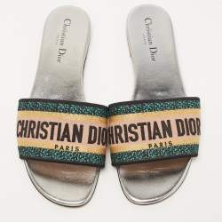 Pre Owned Dior Tricolor Logo Embroidered Canvas Dway Flat Slides Size 39