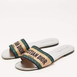 Pre Owned Dior Tricolor Logo Embroidered Canvas Dway Flat Slides Size 39