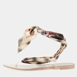Dior Multicolor Fabric Kaleidoscope Ankle Tie Flat Sandals Size 38