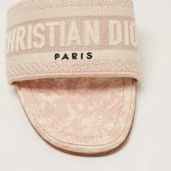 Pre Owned Dior Pink/Off White Logo Embroidered Canvas Dway Slide Sandals Size 39