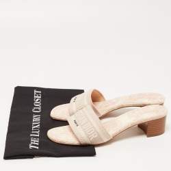 Pre Owned Dior Pink/Off White Logo Embroidered Canvas Dway Slide Sandals Size 39