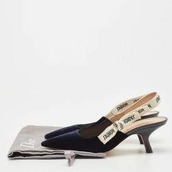 Pre Owned Dior Navy Blue Velvet J'adior Slingback Pumps Size 37