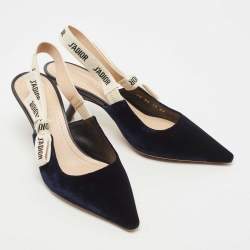 Pre Owned Dior Navy Blue Velvet J'adior Slingback Pumps Size 37