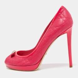 Dior Pink Cannage Leather and Patent  Bow Peep Toe Pumps Size 41