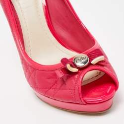 Dior Pink Cannage Leather and Patent  Bow Peep Toe Pumps Size 41