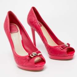 Dior Pink Cannage Leather and Patent  Bow Peep Toe Pumps Size 41