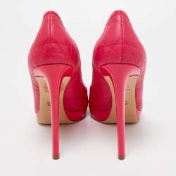 Dior Pink Cannage Leather and Patent  Bow Peep Toe Pumps Size 41