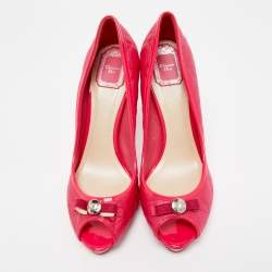 Dior Pink Cannage Leather and Patent  Bow Peep Toe Pumps Size 41