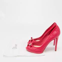 Dior Pink Cannage Leather and Patent  Bow Peep Toe Pumps Size 41