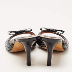 Pre Owned Dior Black Patent Leather Bow Slide Sandals Size 37