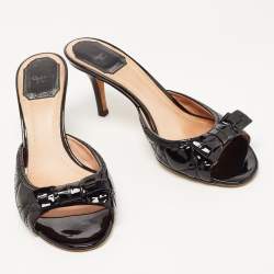 Pre Owned Dior Black Patent Leather Bow Slide Sandals Size 37
