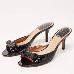 Pre Owned Dior Black Patent Leather Bow Slide Sandals Size 37