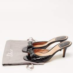 Pre Owned Dior Black Patent Leather Bow Slide Sandals Size 37