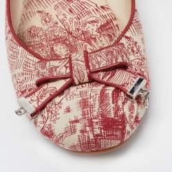 Pre Owned Dior Burgundy/Beige Toile De Jouy Canvas Bow Ballet Flats Size 40