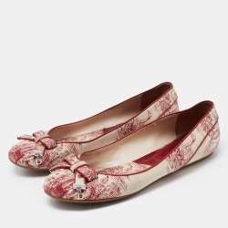 Pre Owned Dior Burgundy/Beige Toile De Jouy Canvas Bow Ballet Flats Size 40