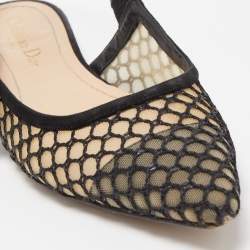 Dior Black Net and Suede J'adior Slingback Flats Size 37.5