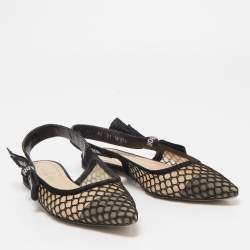 Dior Black Net and Suede J'adior Slingback Flats Size 37.5