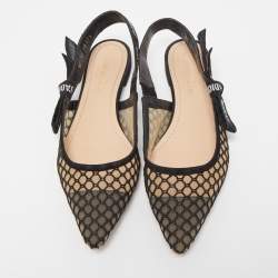 Dior Black Net and Suede J'adior Slingback Flats Size 37.5