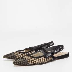 Dior Black Net and Suede J'adior Slingback Flats Size 37.5