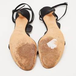 Dior Black Satin Crystal Embellished T-Strap Sandals Size 37.5
