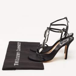 Dior Black Satin Crystal Embellished T-Strap Sandals Size 37.5