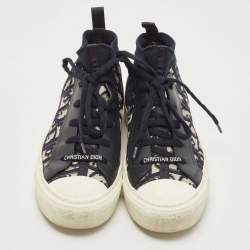 Pre Owned Dior Navy Blue Fabric and Leather Walk'n'dior Sneakers Size 38