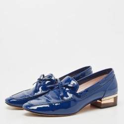 Dior Blue Patent Leather Bow Loafer Pumps Size 36