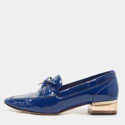 Dior Blue Patent Leather Bow Loafer Pumps Size 36