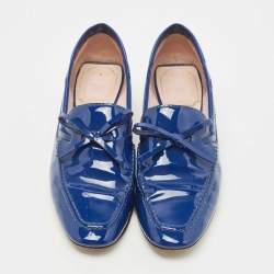 Dior Blue Patent Leather Bow Loafer Pumps Size 36