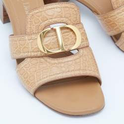 Dior Beige Croc Embossed Leather CD Logo Montaigne Block Heel Slide Sandals Size 39
