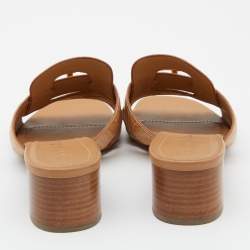 Dior Beige Croc Embossed Leather CD Logo Montaigne Block Heel Slide Sandals Size 39