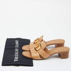 Dior Beige Croc Embossed Leather CD Logo Montaigne Block Heel Slide Sandals Size 39