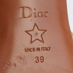 Dior Beige Croc Embossed Leather CD Logo Montaigne Block Heel Slide Sandals Size 39