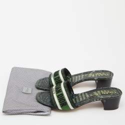 Dior Green Embroidered Canvas Dway Slide Sandals Size 38.5
