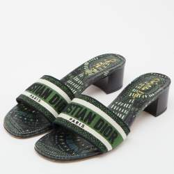Dior Green Embroidered Canvas Dway Slide Sandals Size 38.5