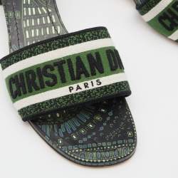 Dior Green Embroidered Canvas Dway Slide Sandals Size 38.5