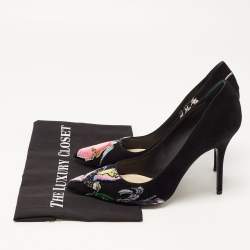 Pre Owned Dior Black Suede Velvet Patch and Embroidered Pumps Size 41