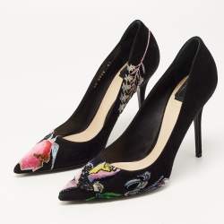 Pre Owned Dior Black Suede Velvet Patch and Embroidered Pumps Size 41