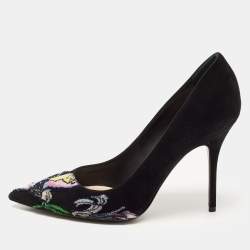 Pre Owned Dior Black Suede Velvet Patch and Embroidered Pumps Size 41