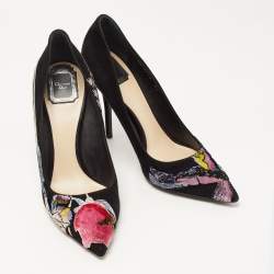 Pre Owned Dior Black Suede Velvet Patch and Embroidered Pumps Size 41