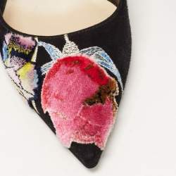 Pre Owned Dior Black Suede Velvet Patch and Embroidered Pumps Size 41