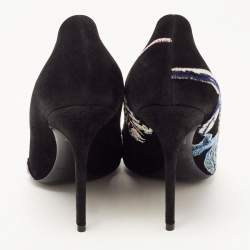 Pre Owned Dior Black Suede Velvet Patch and Embroidered Pumps Size 41