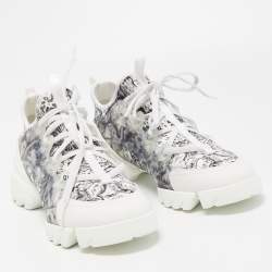 Dior White/Black Fabric and PVC D-Connect Sneakers Size 40