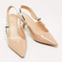 Pre Owned Dior Beige Patent Jadior Slingback Pumps Size 35.5