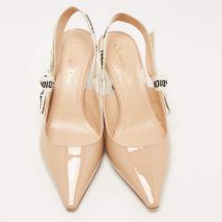 Pre Owned Dior Beige Patent Jadior Slingback Pumps Size 35.5