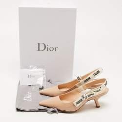 Pre Owned Dior Beige Patent Jadior Slingback Pumps Size 35.5