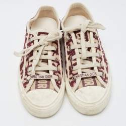 Dior Burgundy/Off White Oblique Canvas Walk'n'Dior Sneakers Size 35.5
