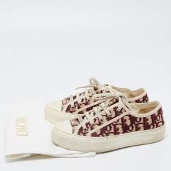 Dior Burgundy/Off White Oblique Canvas Walk'n'Dior Sneakers Size 35.5