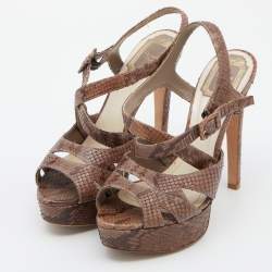 Dior Brown Python Platform Ankle Strap Sandals Size 38.5