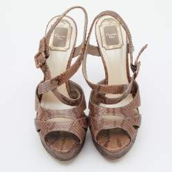 Dior Brown Python Platform Ankle Strap Sandals Size 38.5